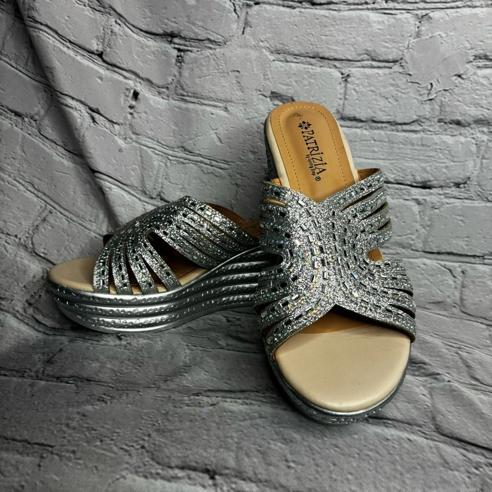 Maximalist Metallic Retro Cyber Disco Glam Chunky Platform Wedge Mule Sandals 39